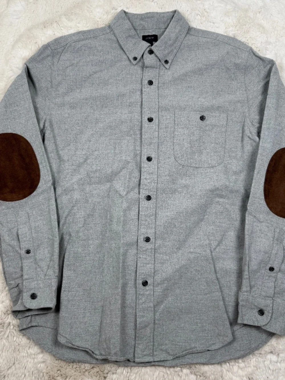 J. Crew Button Down Long Sleeve Flannel Shirt Leather Elbow Patches Men's Large